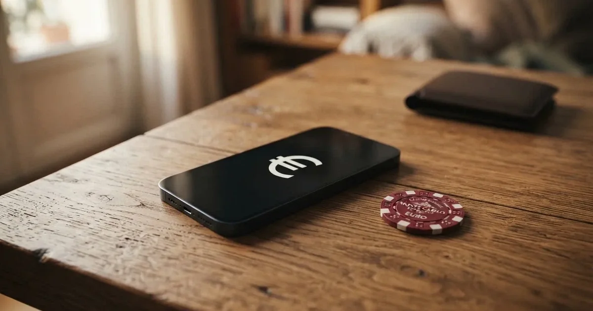 Kartenterminal und Smartphone auf einem Holztisch neben einer Geldbörse — 30 euro bonus ohne einzahlung casino