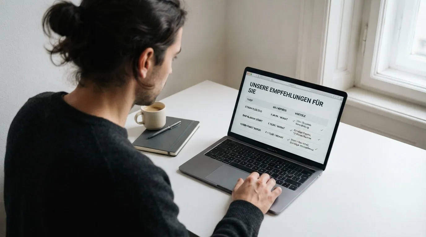 Person am Laptop liest eine Übersichtsseite zu Glücksspielen im Internet — 5 euro bonus ohne einzahlung casino