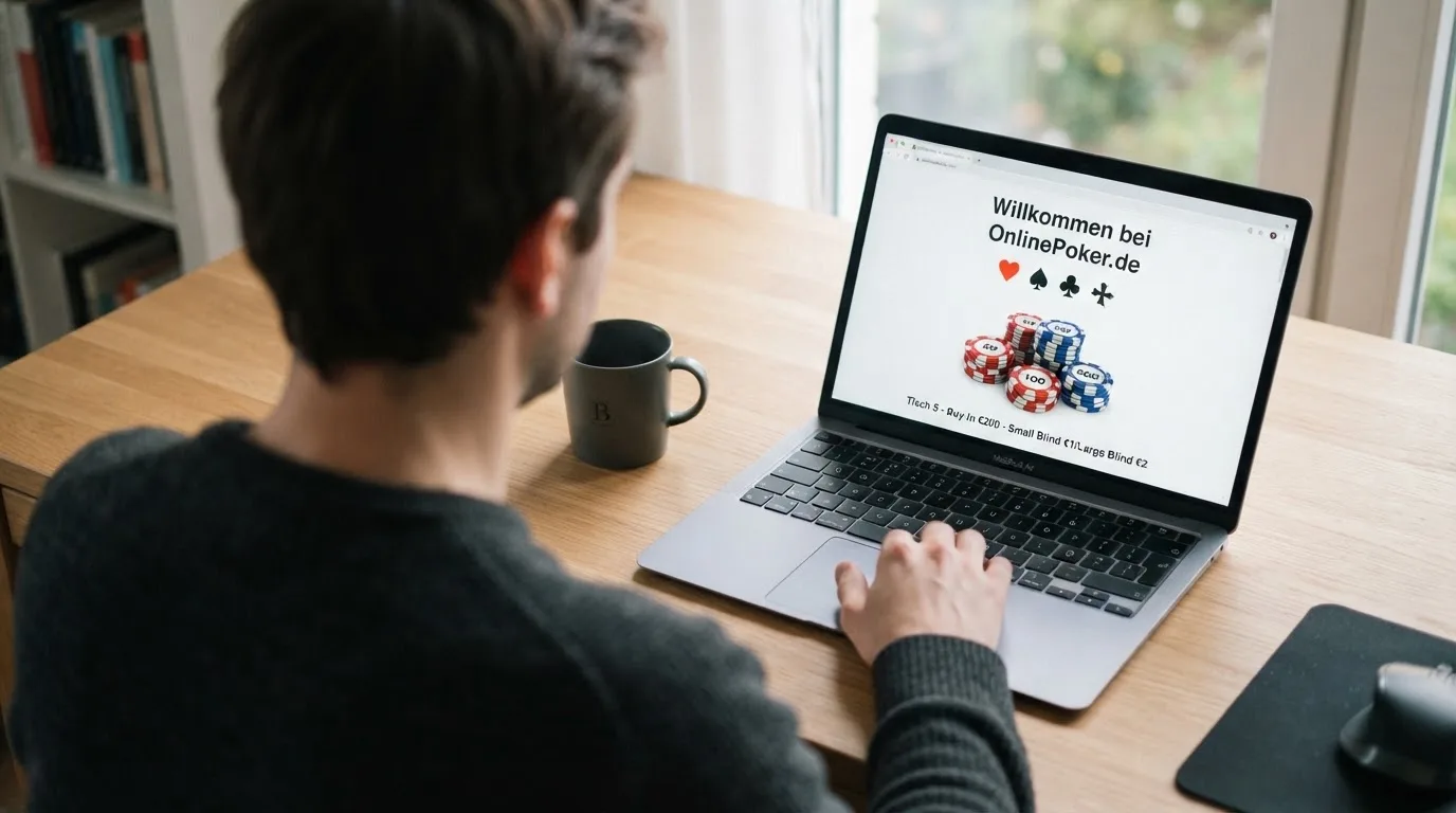 Person am Laptop liest eine Übersichtsseite zu Glücksspielen im Internet — beste craps online casinos österreich