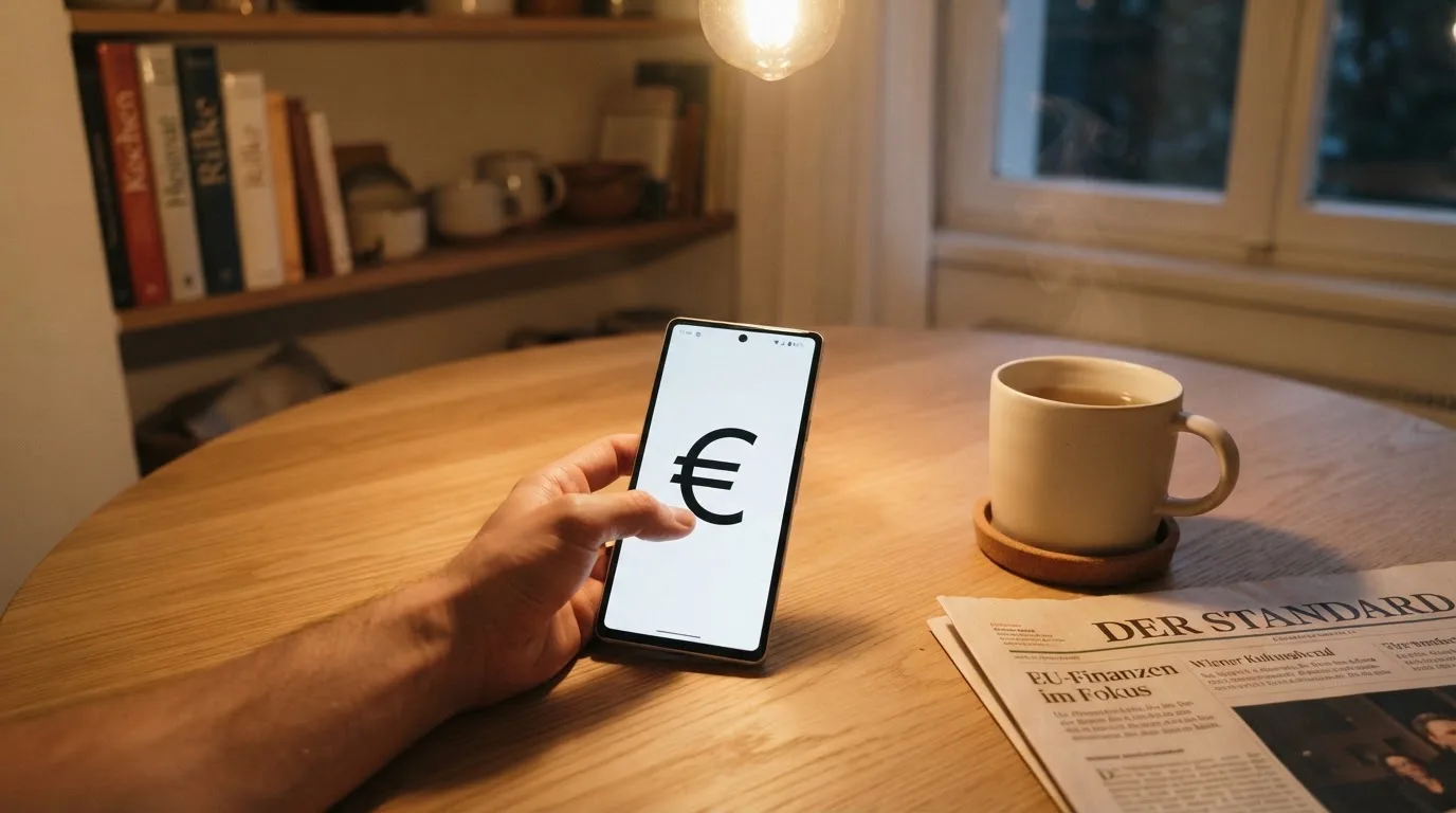 Hand hält ein Smartphone, daneben eine Tasse Tee, ruhige Abendstimmung am Küchentisch — beste online casino österreich