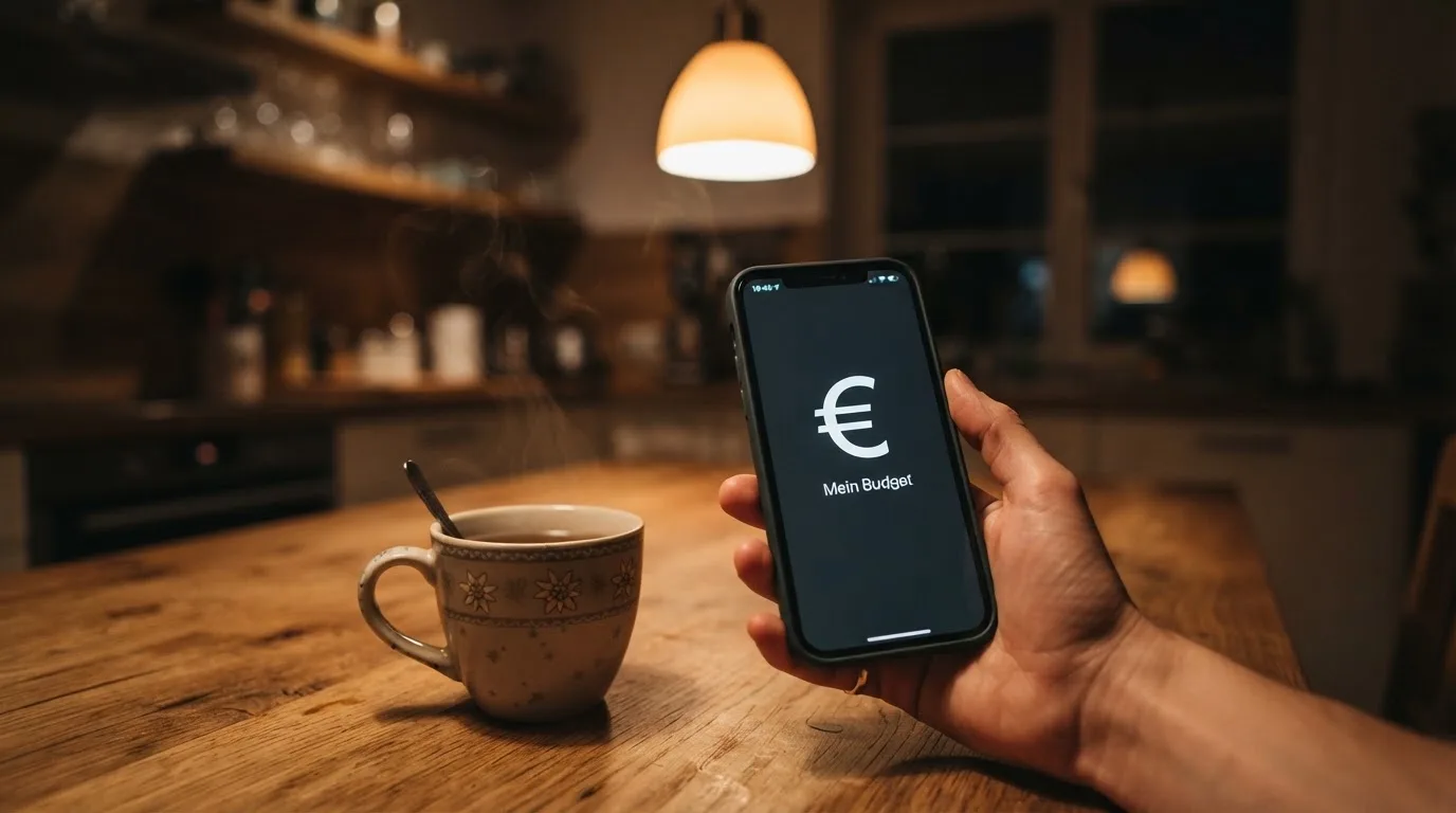 Hand hält ein Smartphone, daneben eine Tasse Tee, ruhige Abendstimmung am Küchentisch — beste online casinos mit österreichischer lizenz
